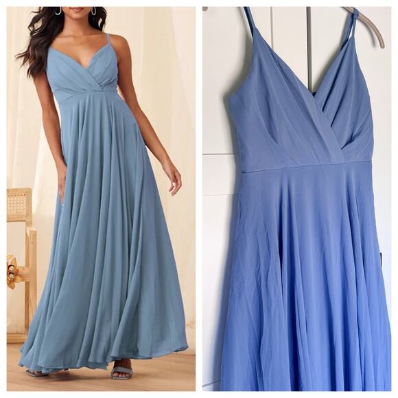 Lulus Dresses & Skirts - Lulus All About Love Slate Blue Maxi Dress SMALL Lined Formal‎ Chiffon NEW